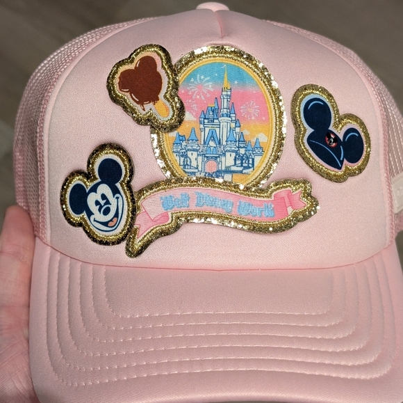 Disney World Pink Trucker Hat Glitter Castle Minnie Mouse Stoney Clover Lane - Picture 2 of 4